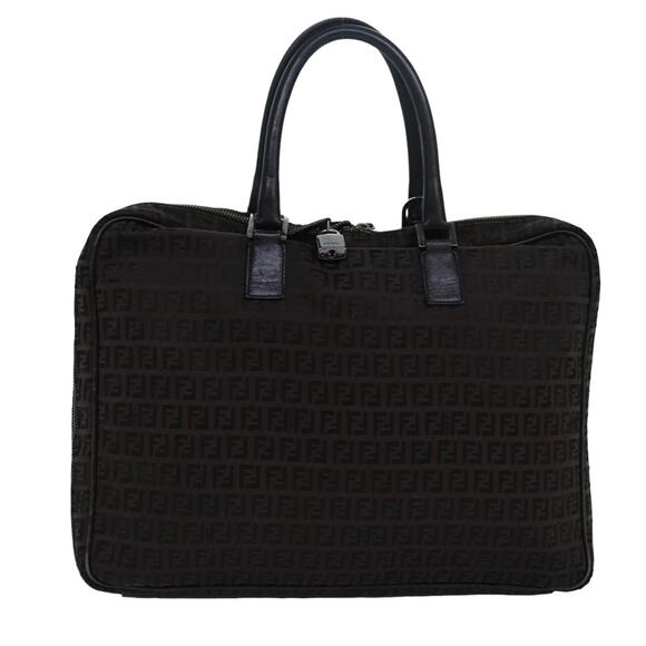 FENDI Zucchino Canvas Hand Bag Brown Black - Picture 1 of 13